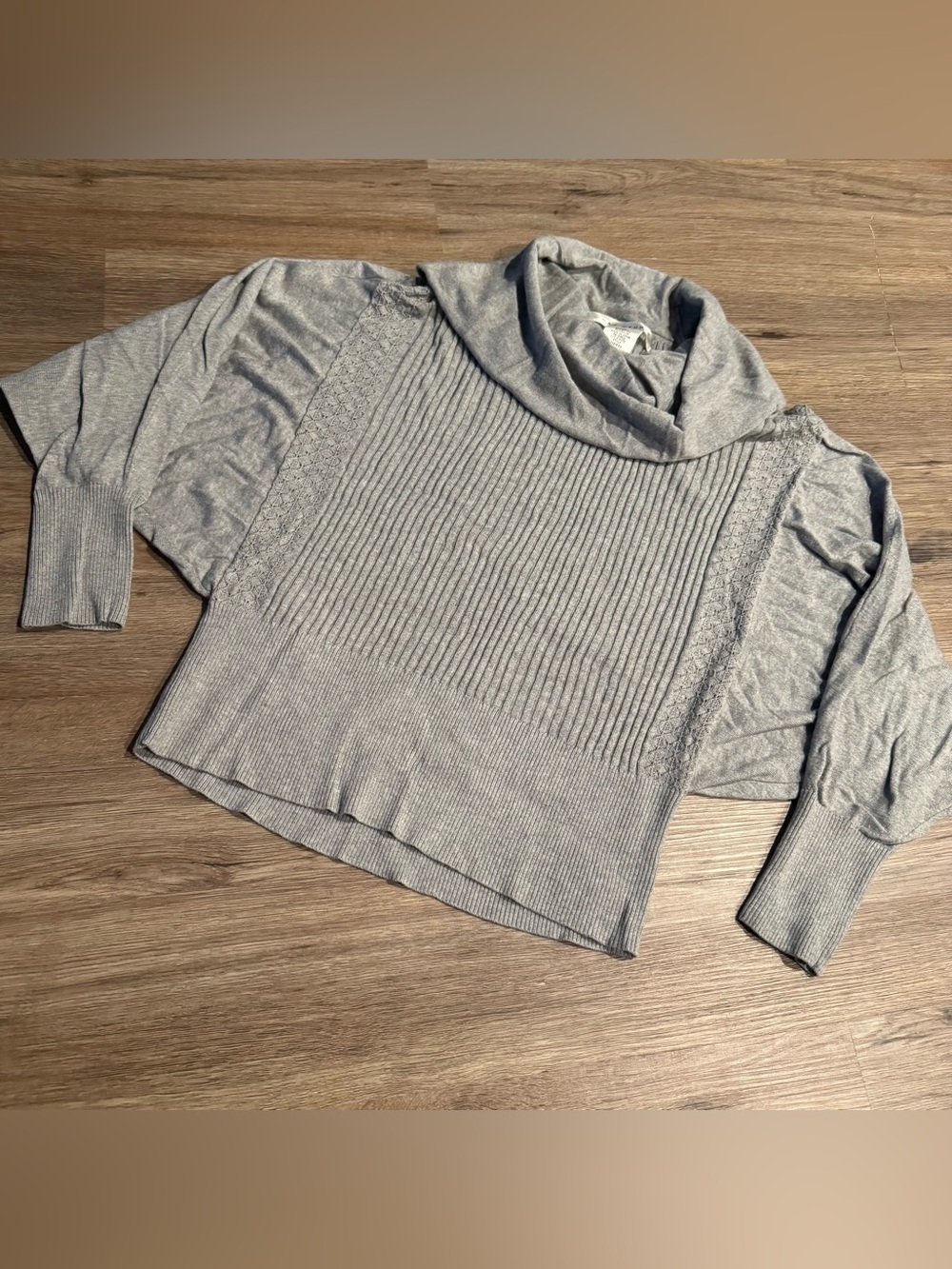 Max Studio Heather Gray Ribbed Cowl-Neck Sweater